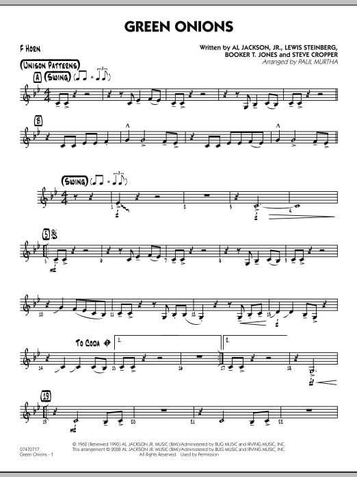 Robert Longfield Green Onions F Horn Sheet Music Download Pdf Score 287827