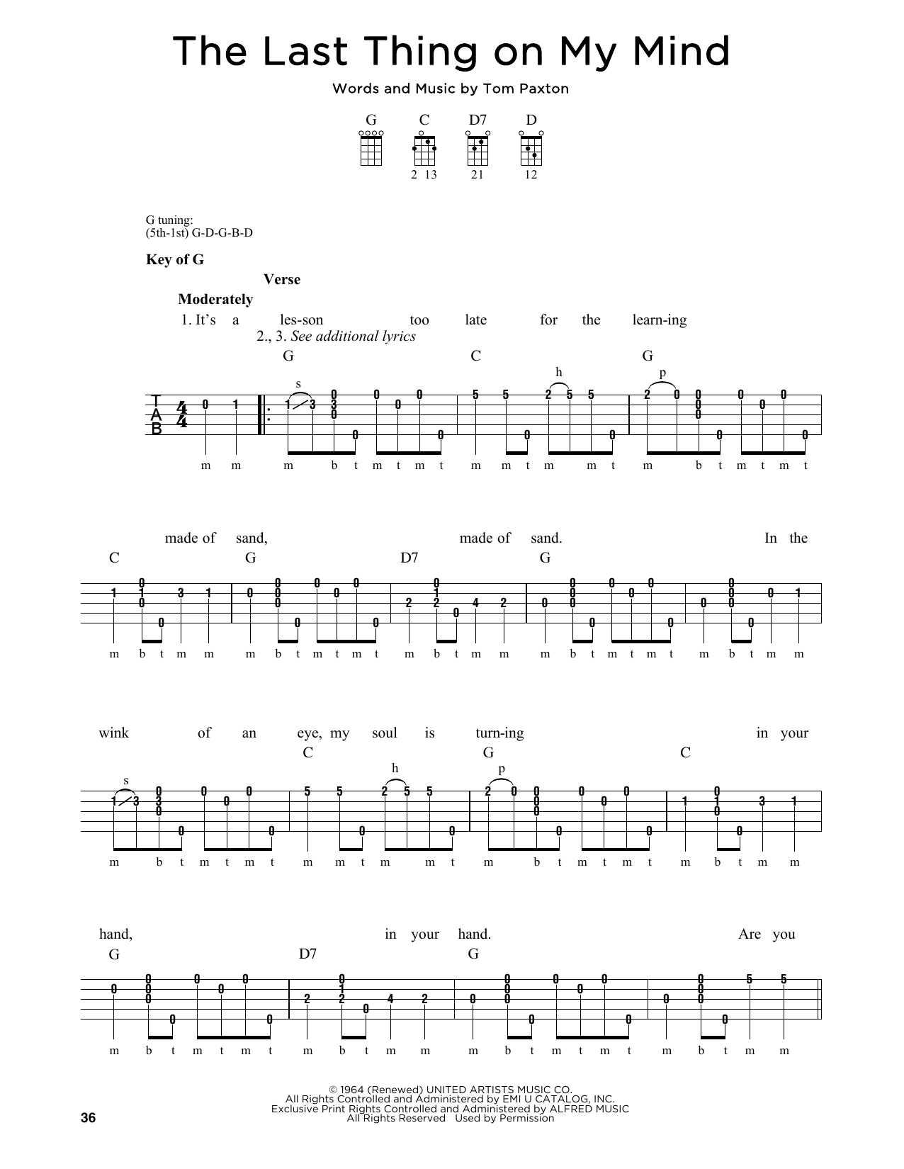Greg Cahill The Last Thing On My Mind Sheet Music Notes & Chords for Banjo - Download or Print PDF