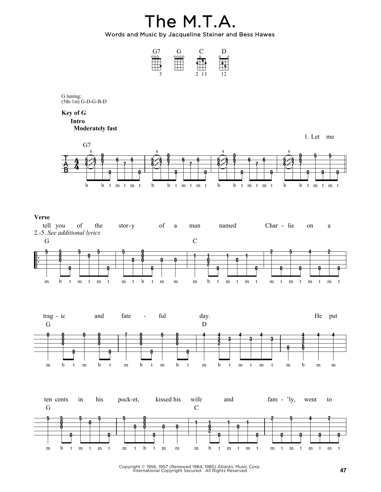 Greg Cahill The M.T.A. Sheet Music Notes & Chords for Banjo - Download or Print PDF