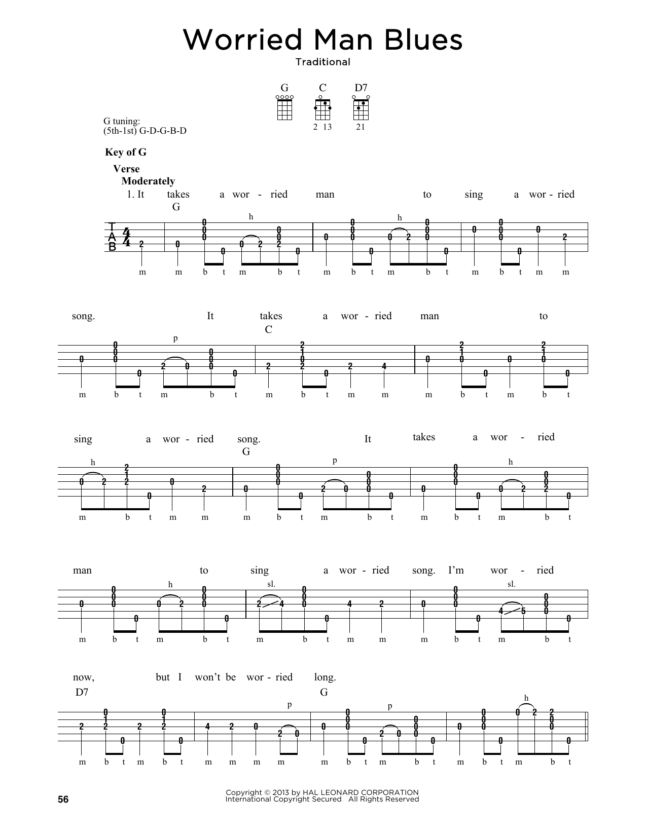Greg Cahill Worried Man Blues Sheet Music Notes & Chords for Banjo - Download or Print PDF