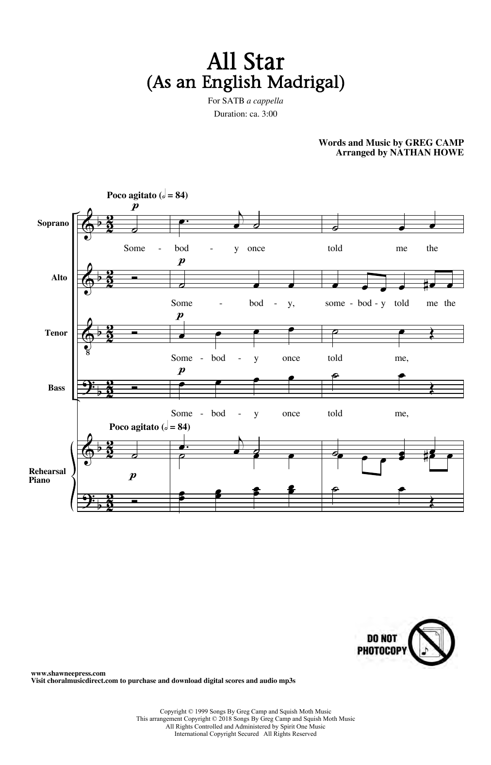 Greg Camp All Star (arr. Nathan Howe) Sheet Music Notes & Chords for SATB Choir - Download or Print PDF