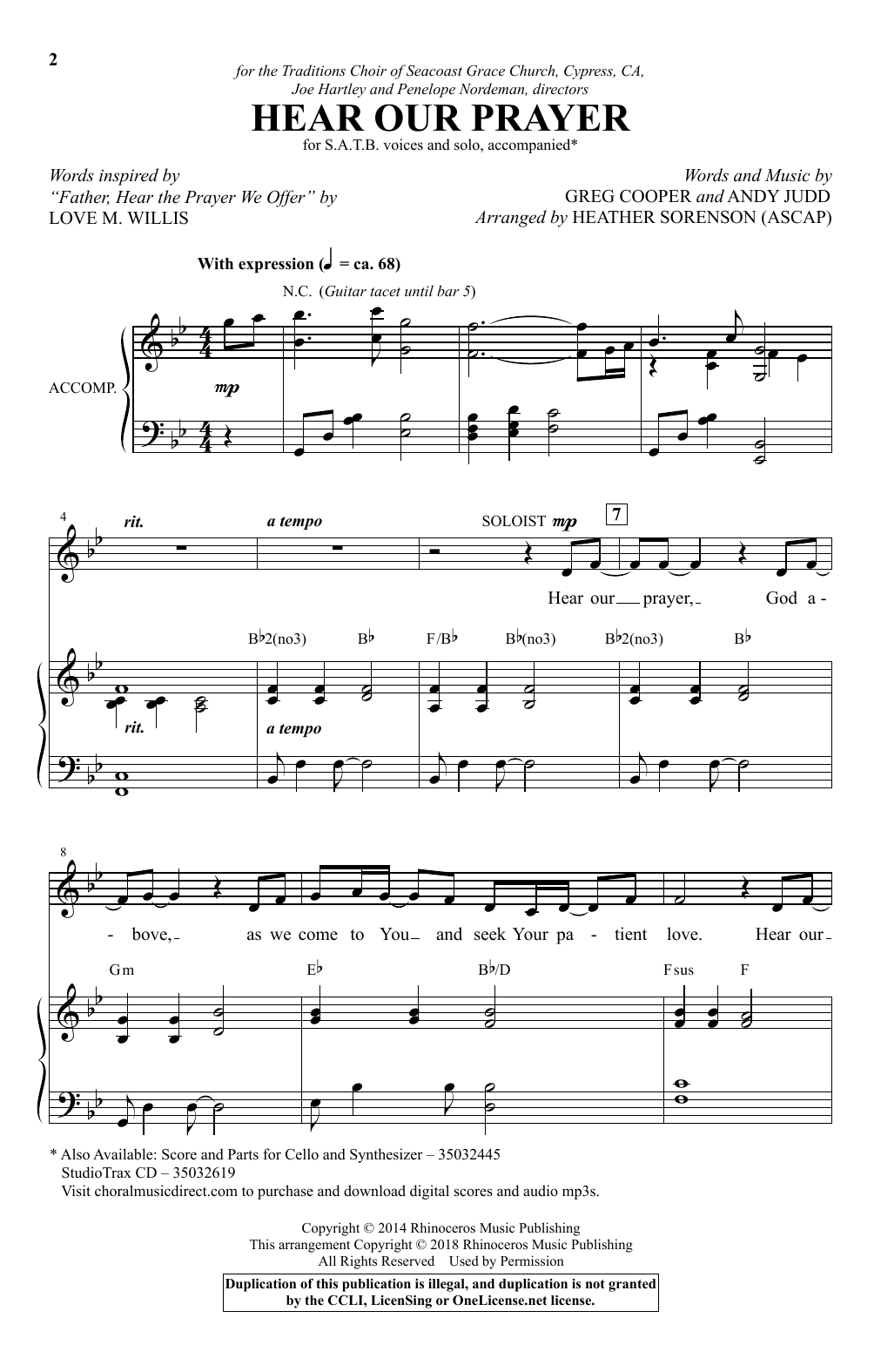 Greg Cooper & Andy Judd Hear Our Prayer (arr. Heather Sorenson) Sheet Music Notes & Chords for SATB Choir - Download or Print PDF