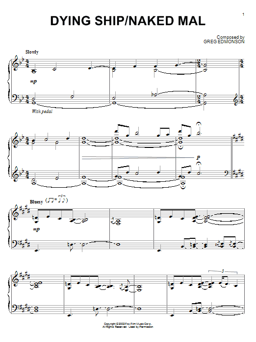 Greg Edmonson Dying Ship/Naked Mal Sheet Music Notes & Chords for Piano - Download or Print PDF