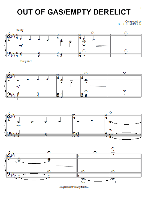 Greg Edmonson Out Of Gas/Empty Derelict Sheet Music Notes & Chords for Piano - Download or Print PDF