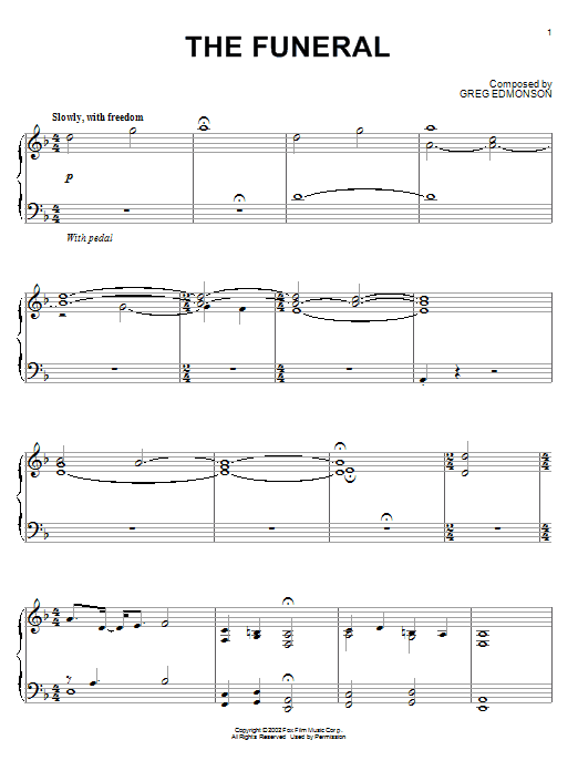 Greg Edmonson The Funeral Sheet Music Notes & Chords for Piano - Download or Print PDF