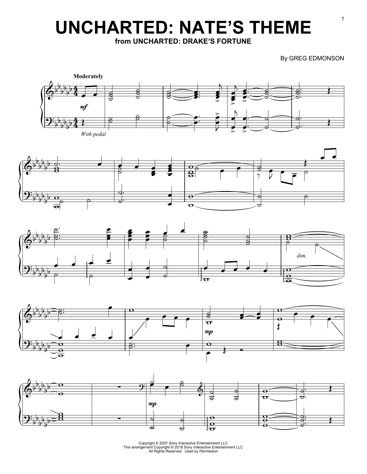 Greg Edmonson Uncharted: Nate's Theme (from Uncharted: Drake's Fortune) Sheet Music Notes & Chords for Easy Piano - Download or Print PDF