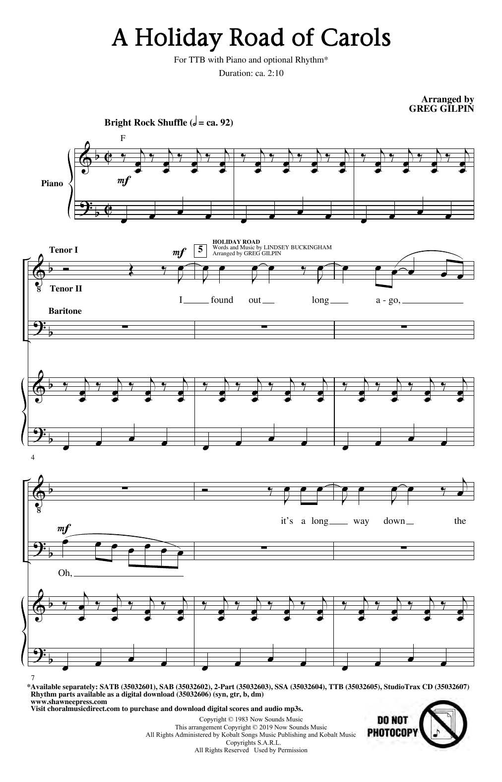 Greg Gilpin A Holiday Road of Carols Sheet Music Notes & Chords for TTBB Choir - Download or Print PDF