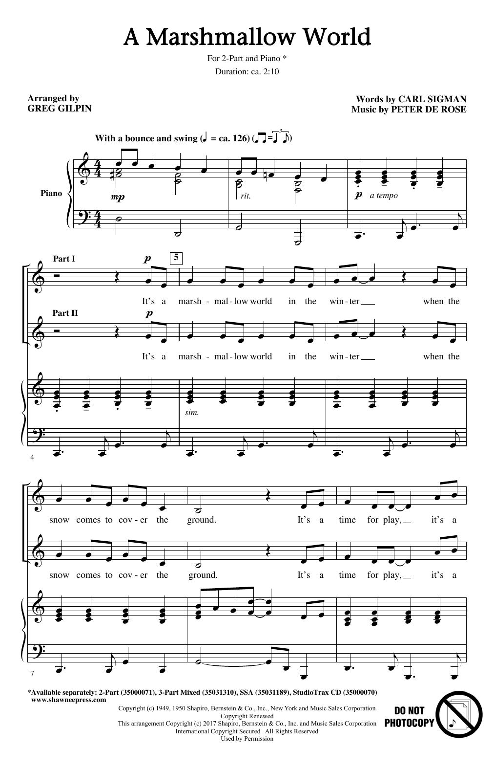 Greg Gilpin A Marshmallow World Sheet Music Notes & Chords for 3-Part Mixed - Download or Print PDF