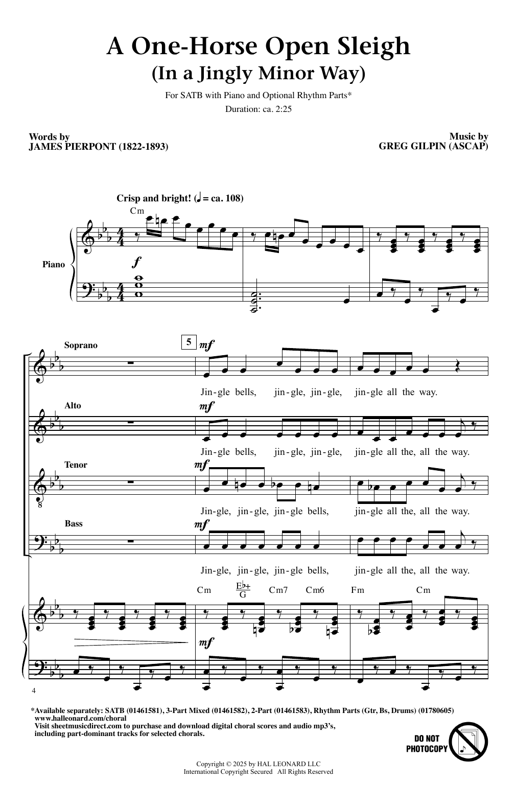 Greg Gilpin A One-Horse Open Sleigh (In A Jingly Minor Way) Sheet Music Notes & Chords for 2-Part Choir - Download or Print PDF