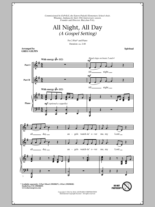 Greg Gilpin All Night, All Day Sheet Music Notes & Chords for SATB - Download or Print PDF