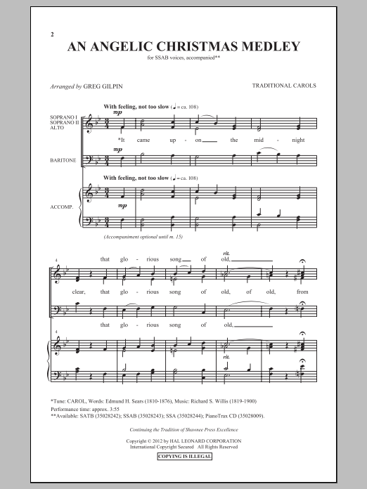 Greg Gilpin An Angelic Christmas Medley Sheet Music Notes & Chords for SSA - Download or Print PDF