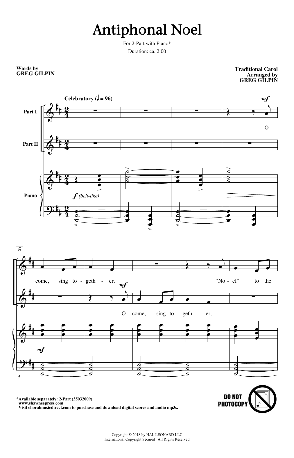 Greg Gilpin Antiphonal Noel Sheet Music Notes & Chords for 2-Part Choir - Download or Print PDF