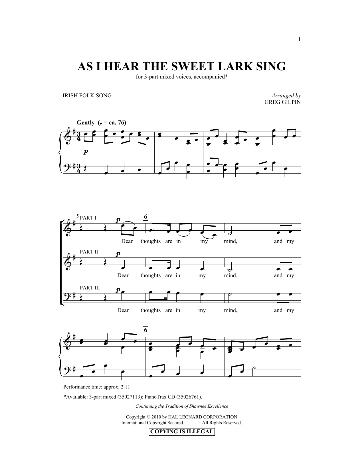 Greg Gilpin As I Hear The Sweet Lark Sing Sheet Music Notes & Chords for 3-Part Mixed - Download or Print PDF