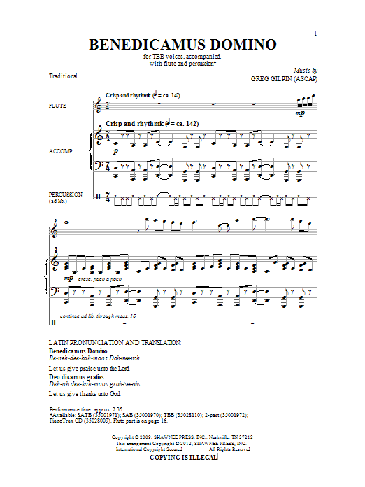 Greg Gilpin Benedicamus Domino Sheet Music Notes & Chords for TBB - Download or Print PDF