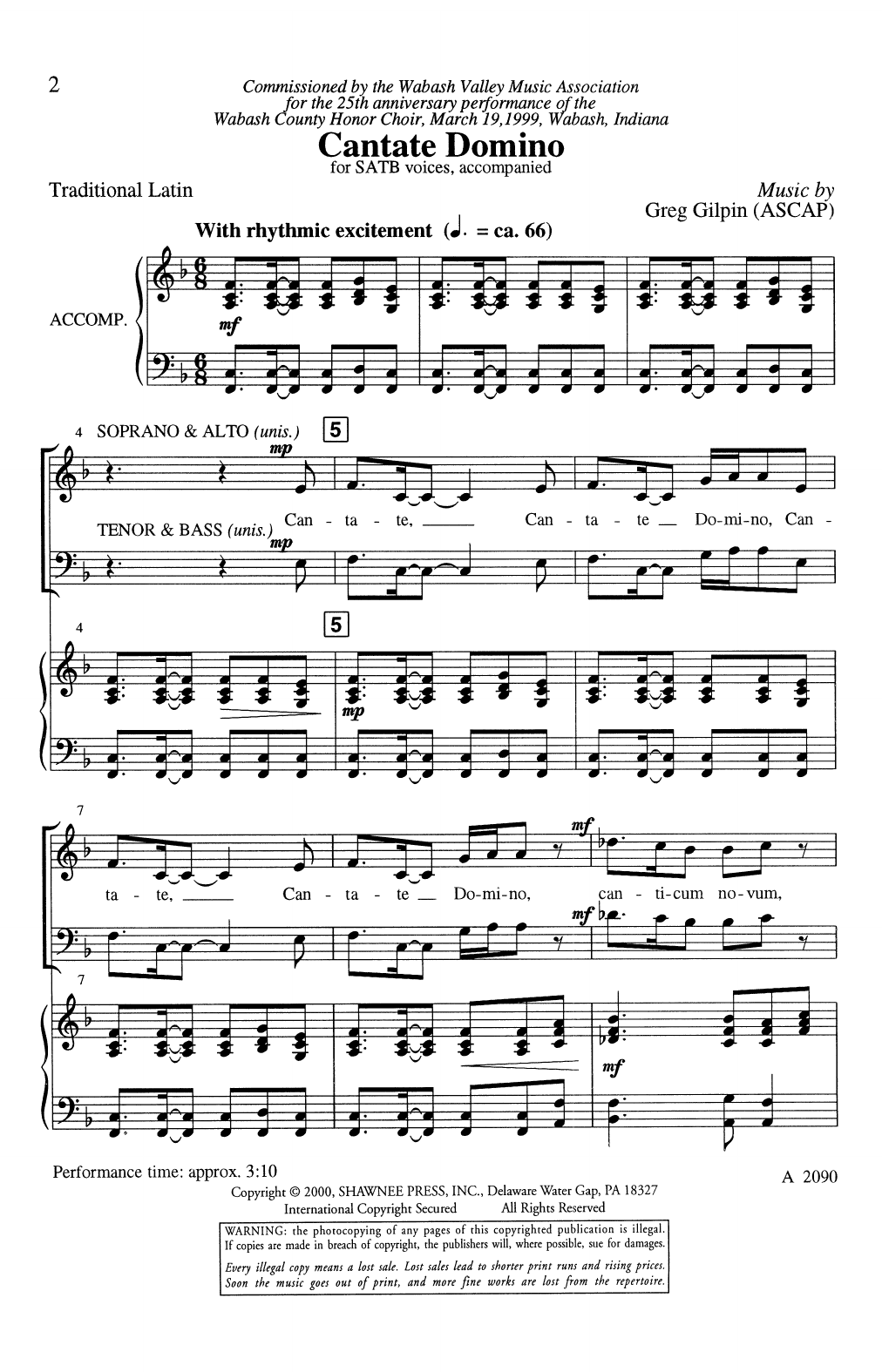 Greg Gilpin Cantate Domino Sheet Music Notes & Chords for SATB Choir - Download or Print PDF
