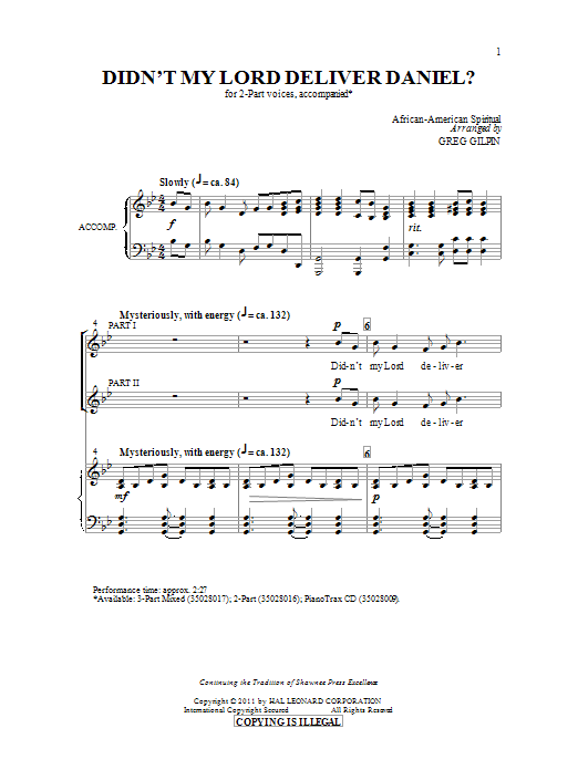 Greg Gilpin Didn't My Lord Deliver Daniel? Sheet Music Notes & Chords for TB Choir - Download or Print PDF