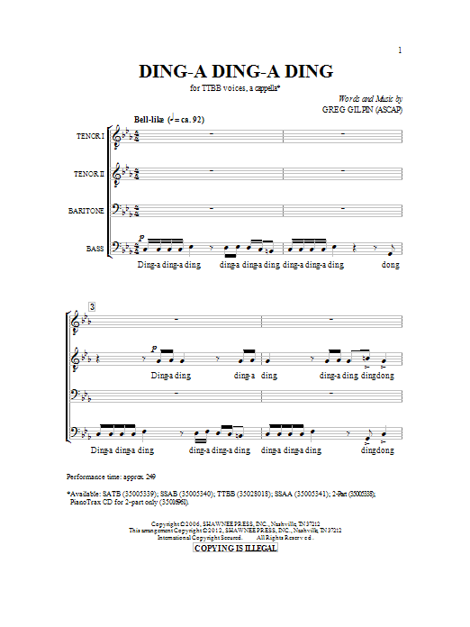 Greg Gilpin Ding-a Ding-a Ding Sheet Music Notes & Chords for TB - Download or Print PDF