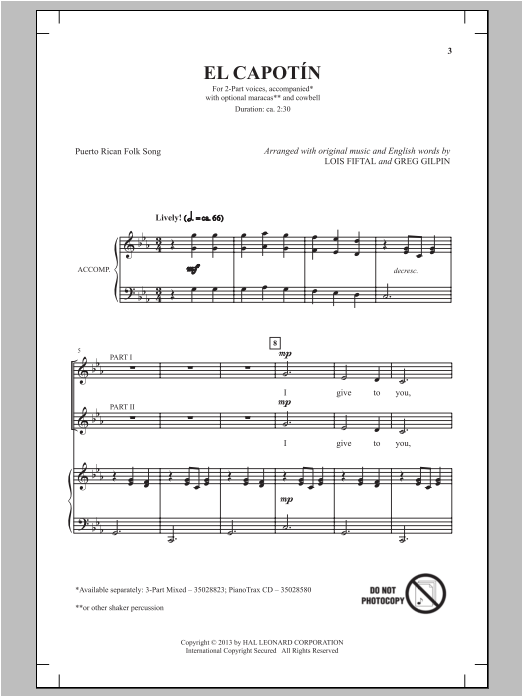 Greg Gilpin El Capotin Sheet Music Notes & Chords for 2-Part Choir - Download or Print PDF