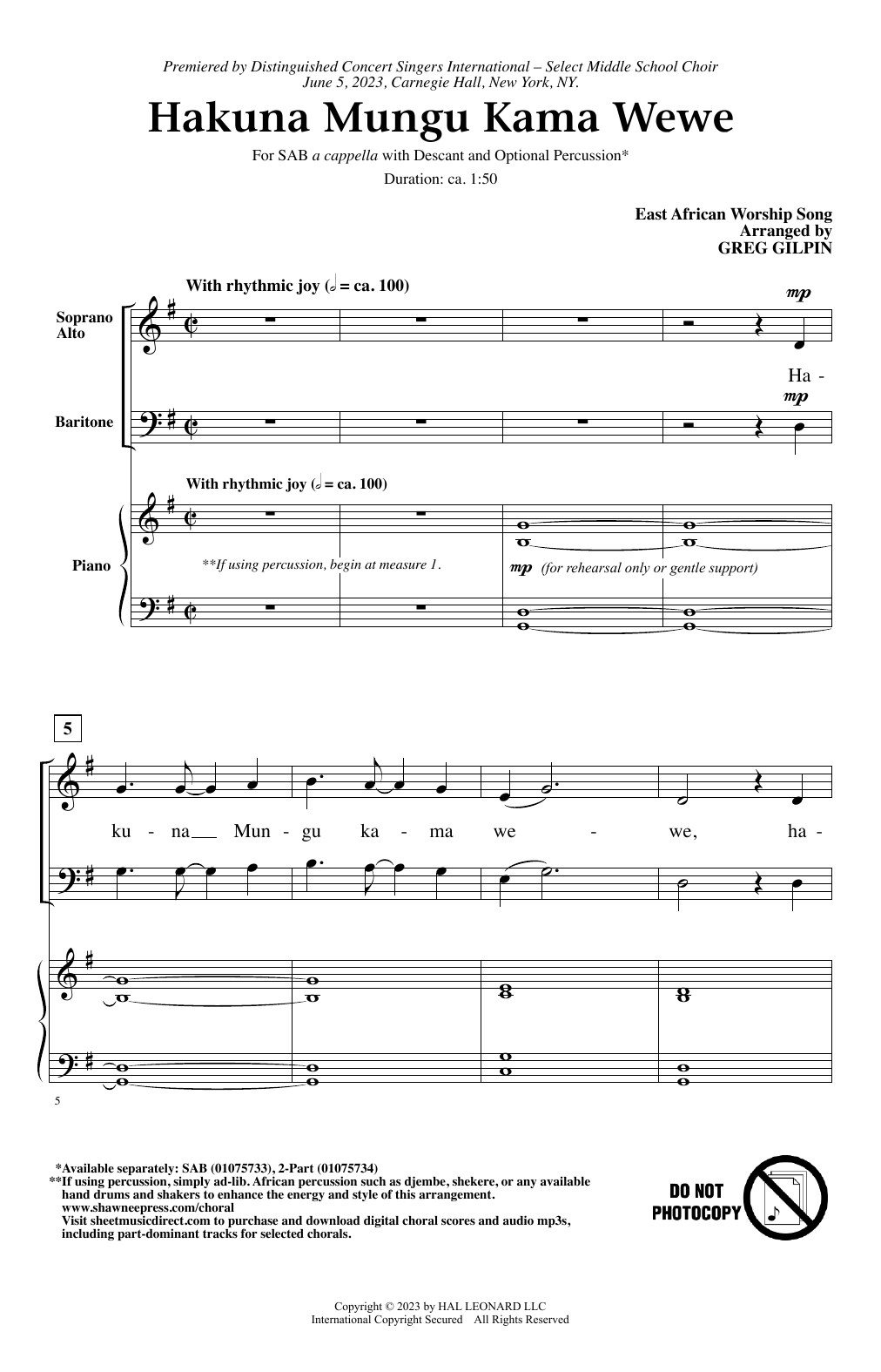 Greg Gilpin Hakuna Mungu Kama Wewe Sheet Music Notes & Chords for SATB Choir - Download or Print PDF