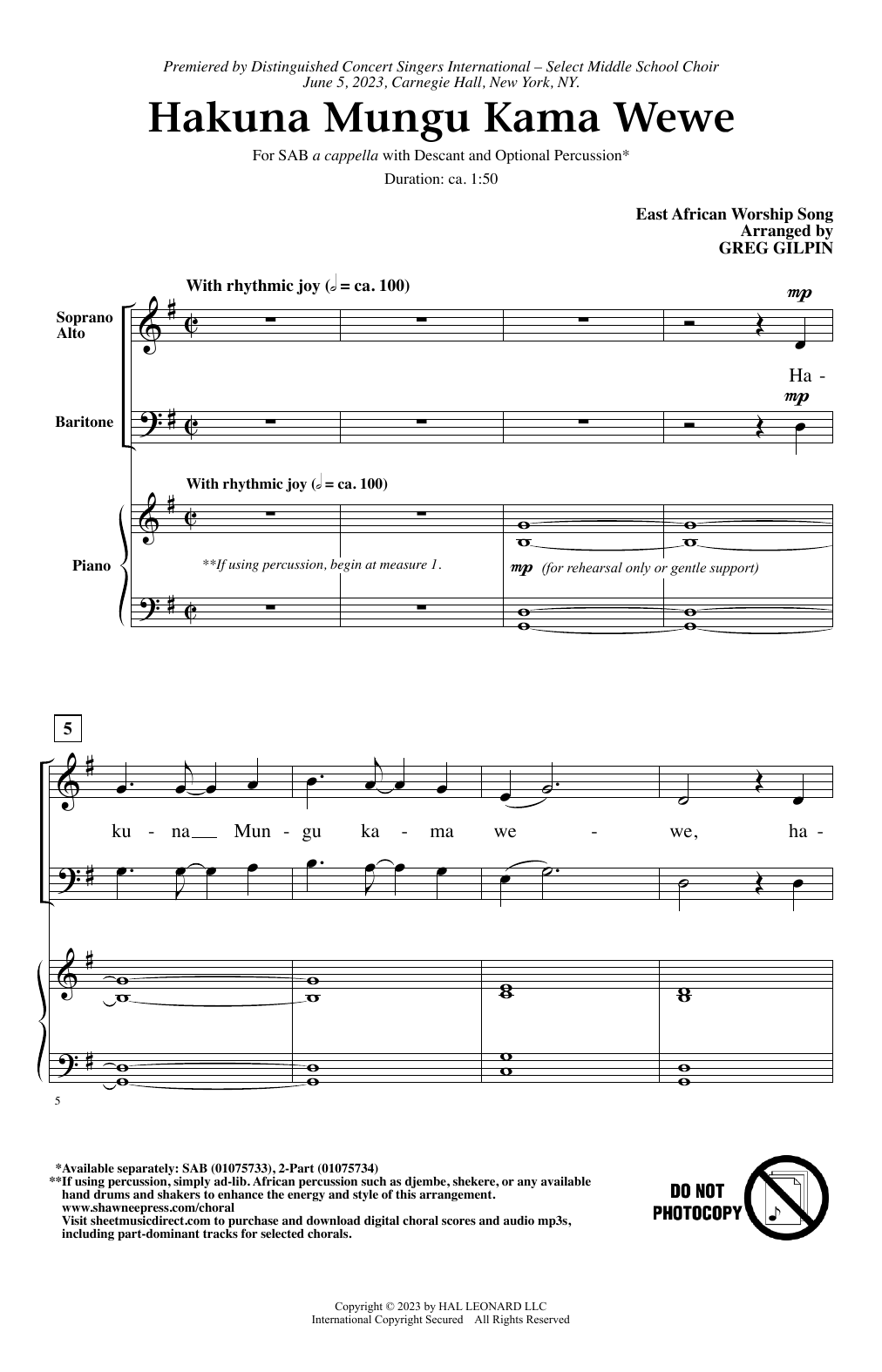 Greg Gilpin Hakuna Mungu Kama Wewe Sheet Music Notes & Chords for 2-Part Choir - Download or Print PDF