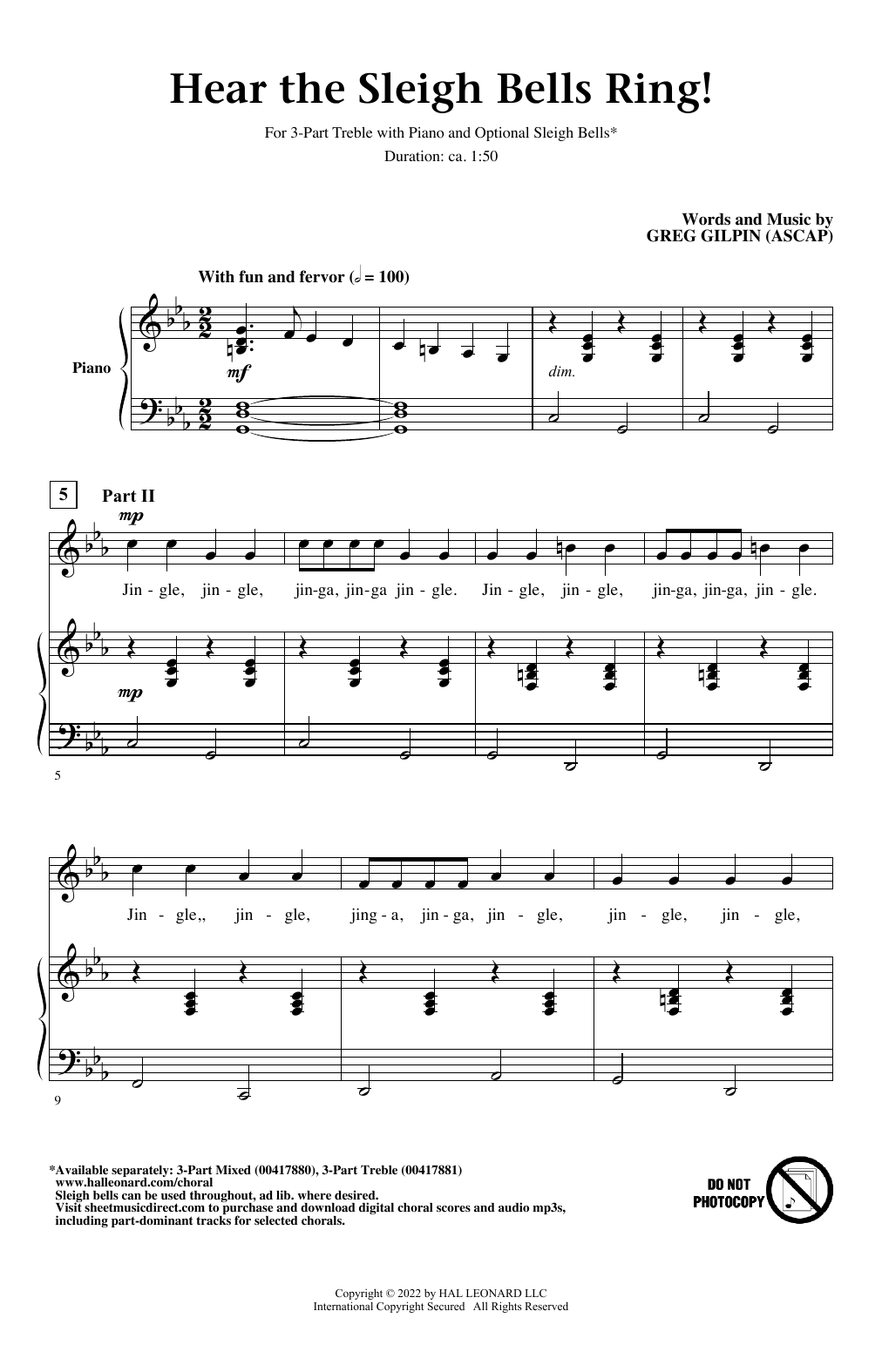 Greg Gilpin Hear the Sleigh Bells Ring! Sheet Music Notes & Chords for 3-Part Treble Choir - Download or Print PDF