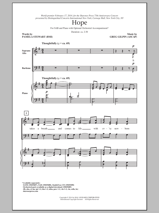 Greg Gilpin Hope Sheet Music Notes & Chords for SAB - Download or Print PDF