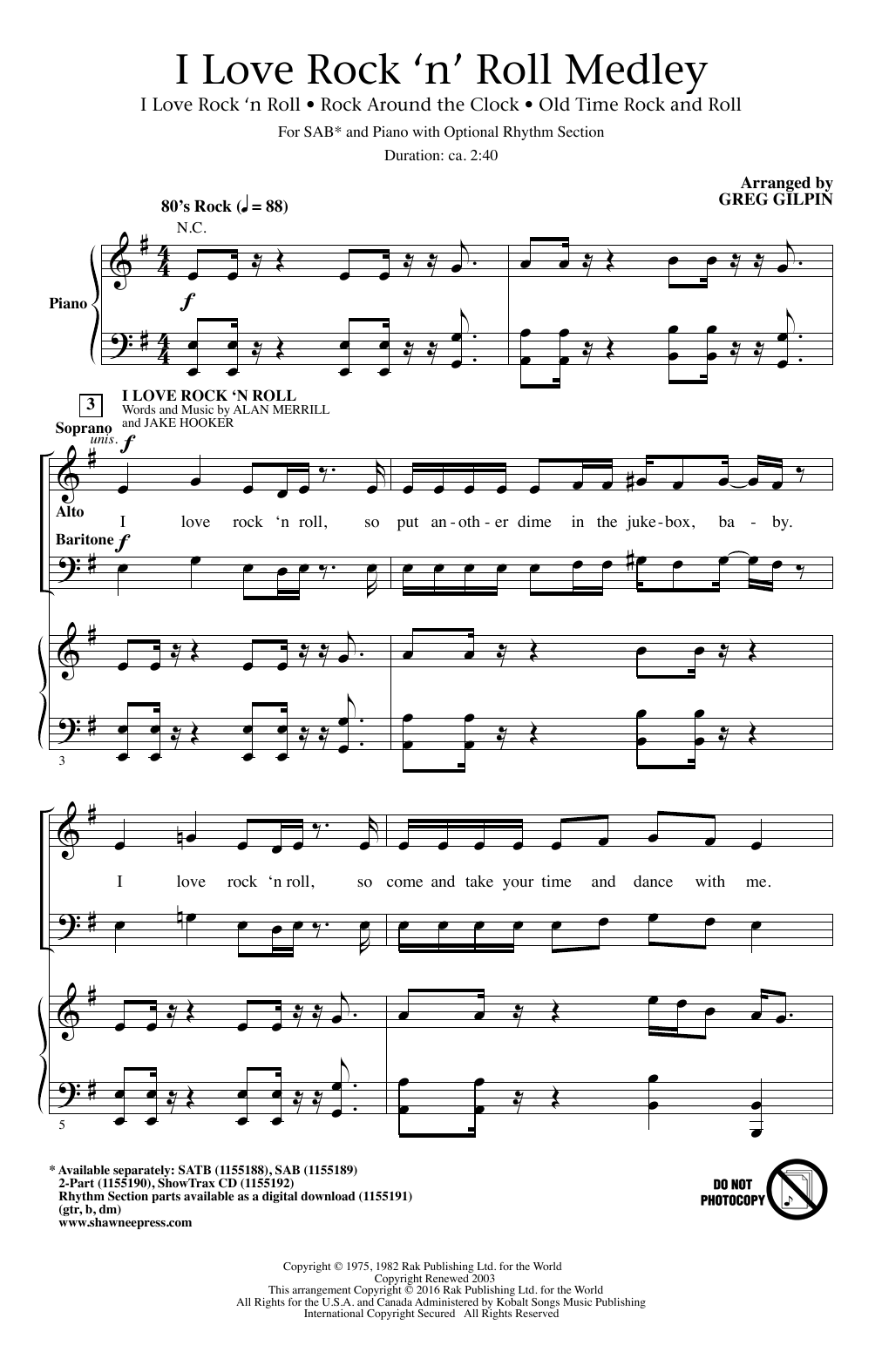 Greg Gilpin I Love Rock 'N Roll Sheet Music Notes & Chords for 2-Part Choir - Download or Print PDF