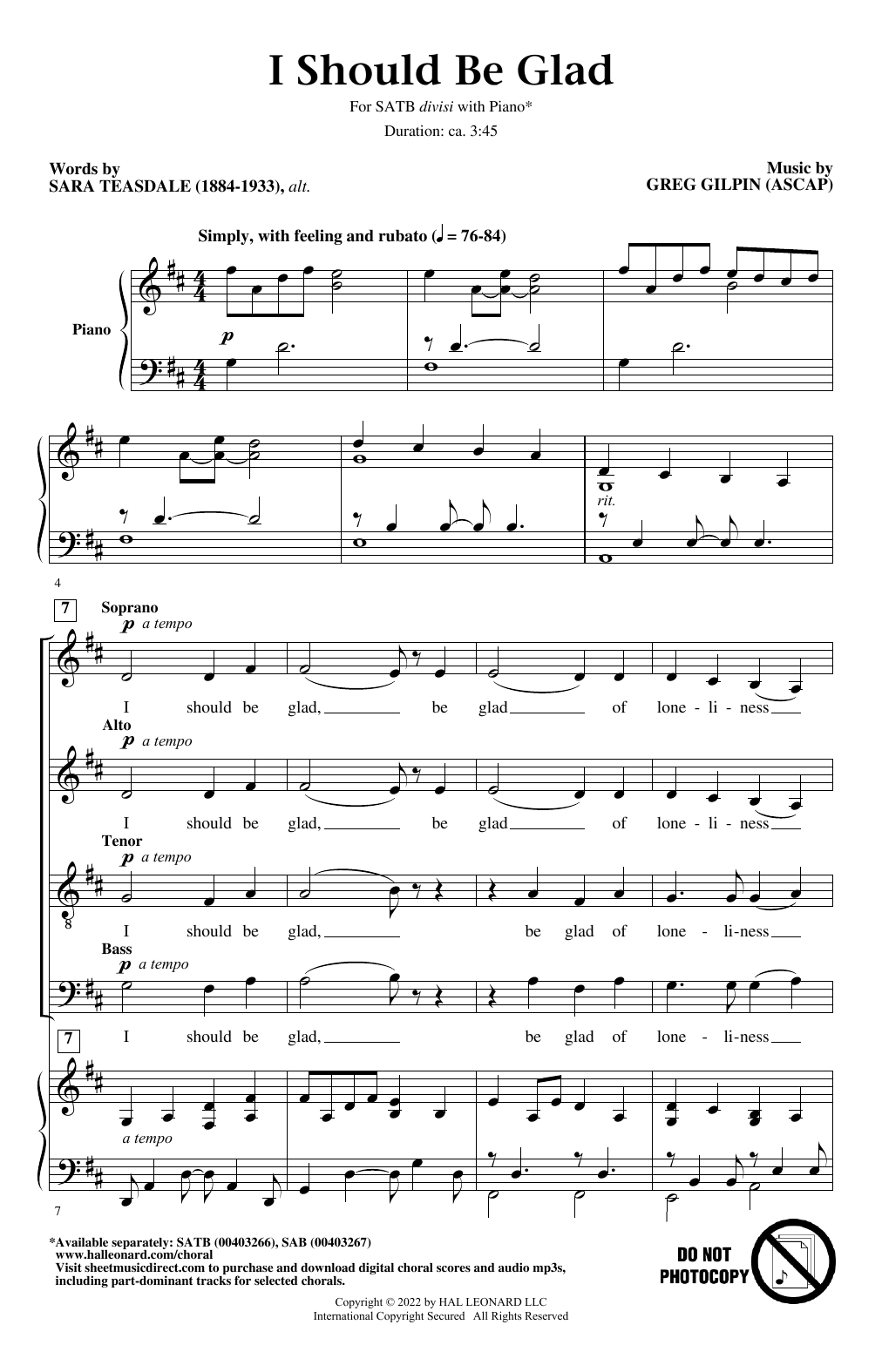 Greg Gilpin I Should Be Glad Sheet Music Notes & Chords for SATB Choir - Download or Print PDF
