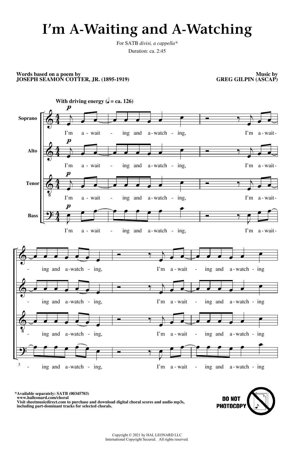 Greg Gilpin I'm A-Waiting And A-Watching Sheet Music Notes & Chords for SATB Choir - Download or Print PDF