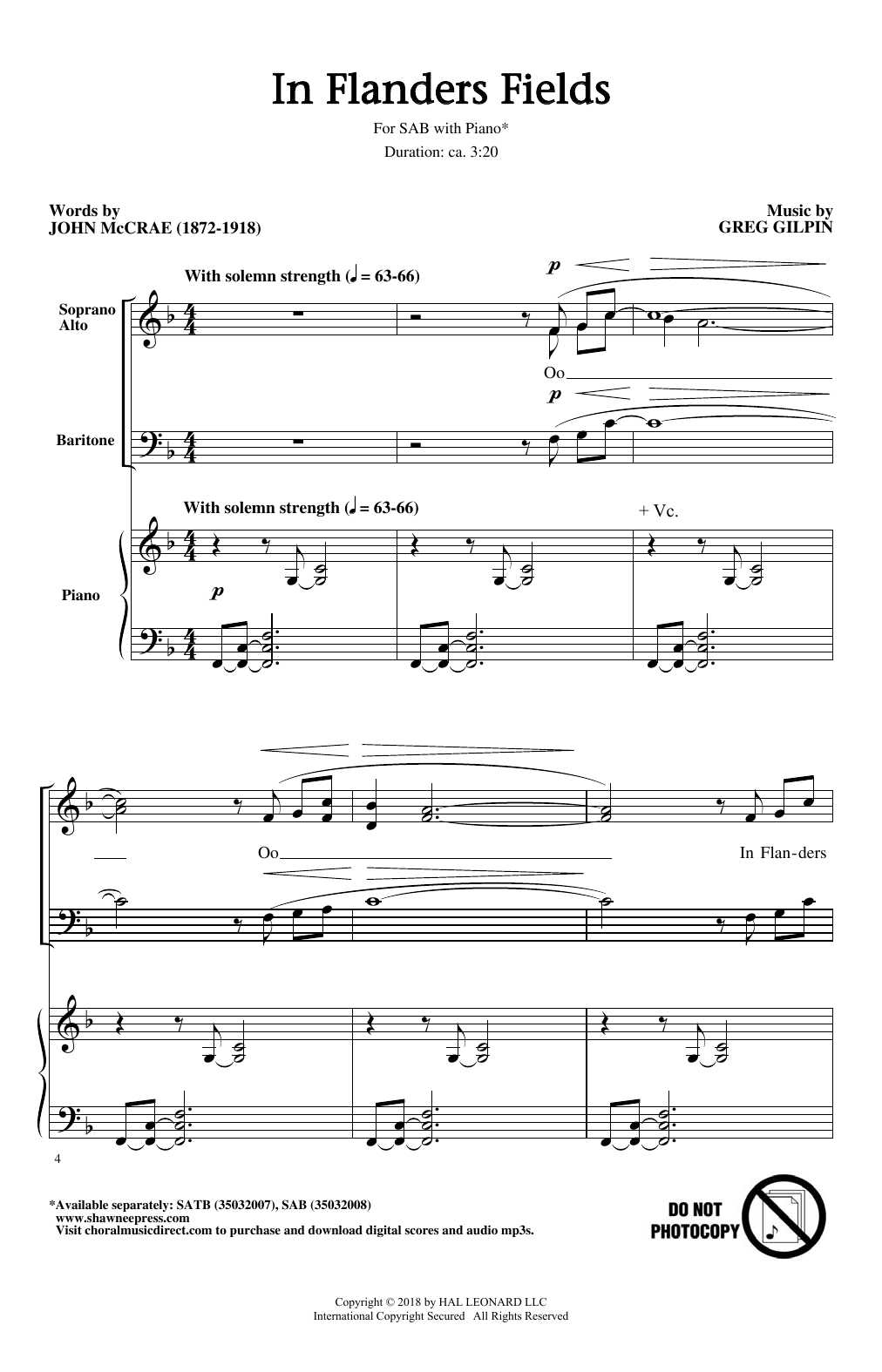 Greg Gilpin In Flanders Fields Sheet Music Notes & Chords for 2-Part Choir - Download or Print PDF