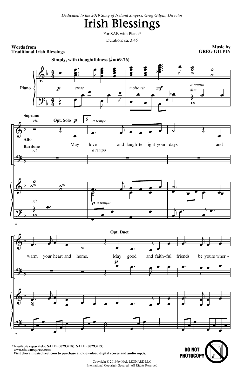 Greg Gilpin Irish Blessings Sheet Music Notes & Chords for SAB Choir - Download or Print PDF