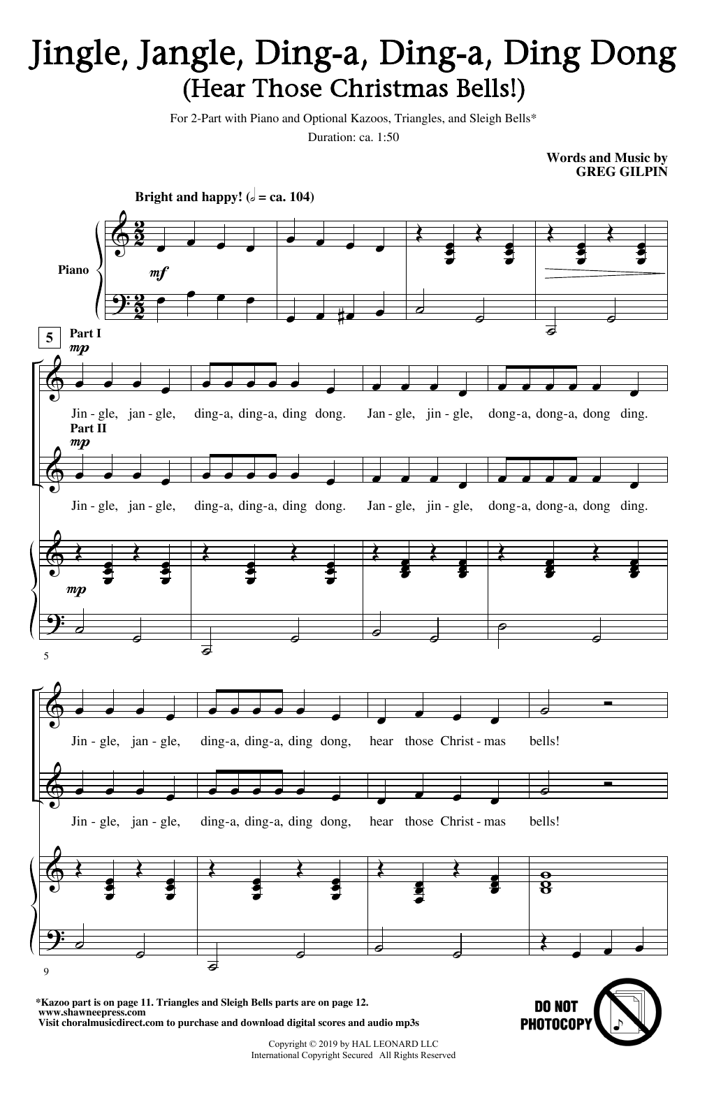 Greg Gilpin Jingle, Jangle, Ding-A, Ding-A Ding Dong (Hear Those Christmas Bells) Sheet Music Notes & Chords for 2-Part Choir - Download or Print PDF