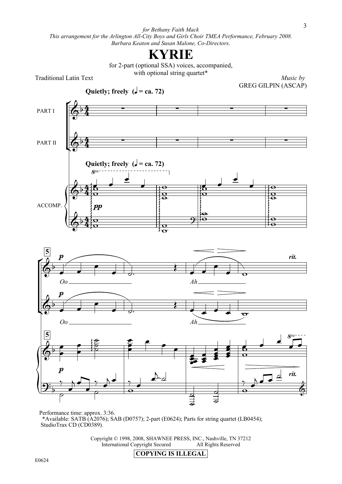 Greg Gilpin Kyrie Sheet Music Notes & Chords for SAB Choir - Download or Print PDF
