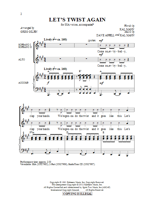 Chubby Checker Let's Twist Again (arr. Greg Gilpin) Sheet Music Notes & Chords for SSA - Download or Print PDF