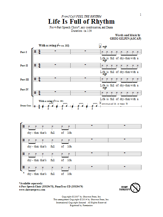 Greg Gilpin Life Is Full Of Rhythm Sheet Music Notes & Chords for 4-Part - Download or Print PDF