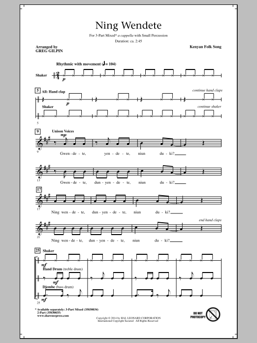Greg Gilpin Ning Wendete Sheet Music Notes & Chords for 3-Part Mixed - Download or Print PDF