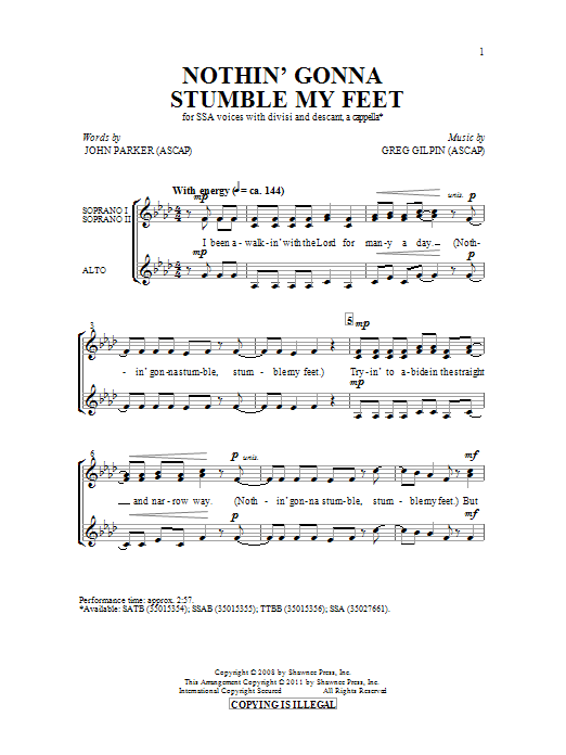 Greg Gilpin Nothin' Gonna Stumble My Feet Sheet Music Notes & Chords for SSA - Download or Print PDF