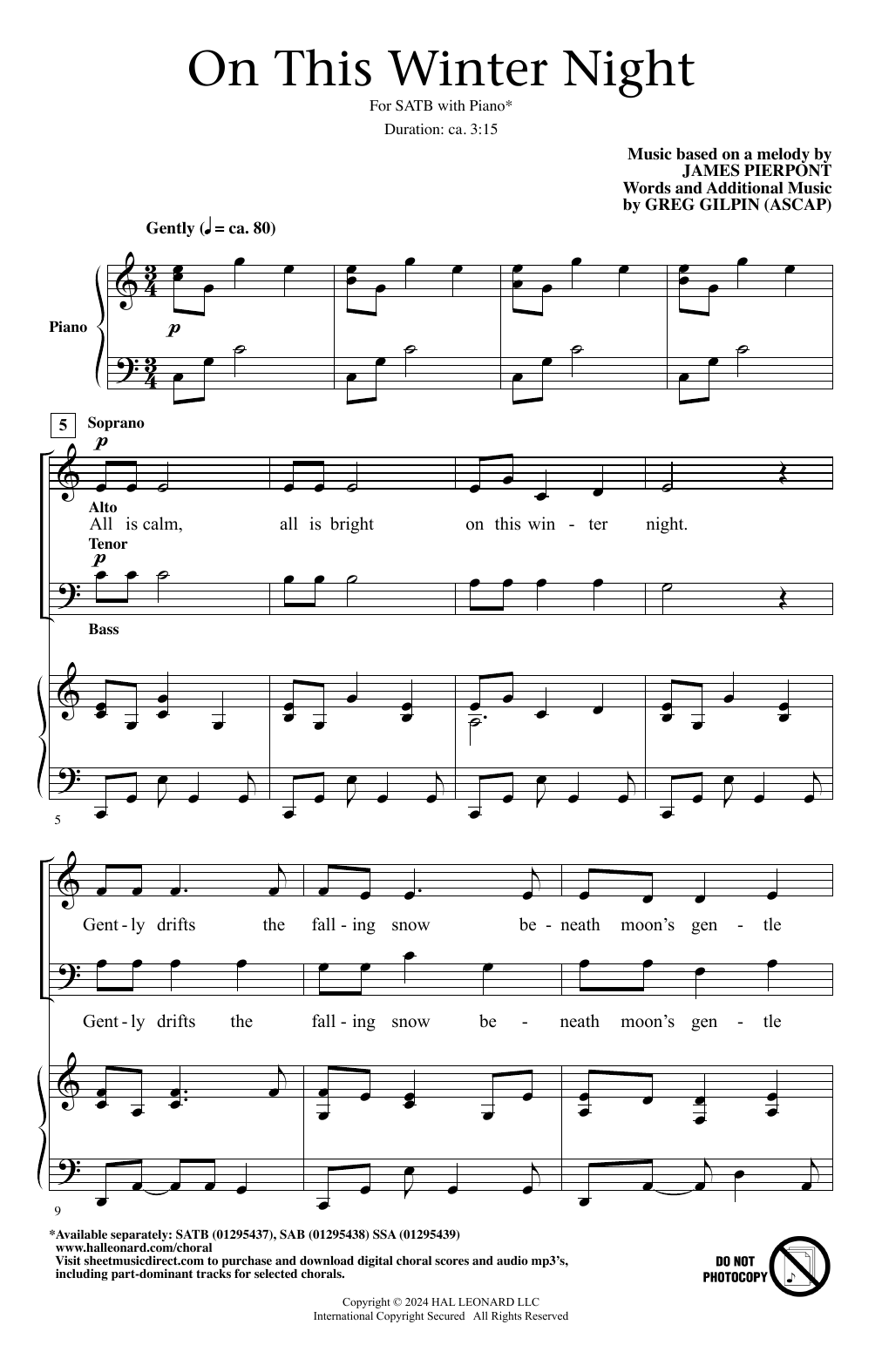 Greg Gilpin On This Winter Night Sheet Music Notes & Chords for SAB Choir - Download or Print PDF