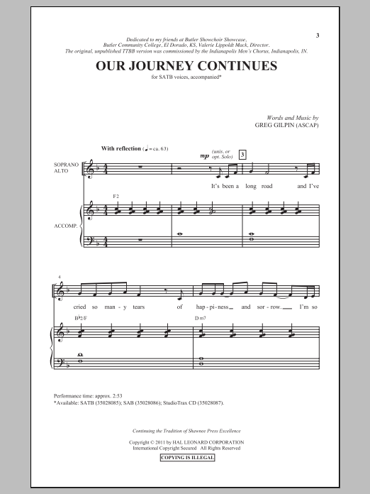 Greg Gilpin Our Journey Continues Sheet Music Notes & Chords for SATB - Download or Print PDF