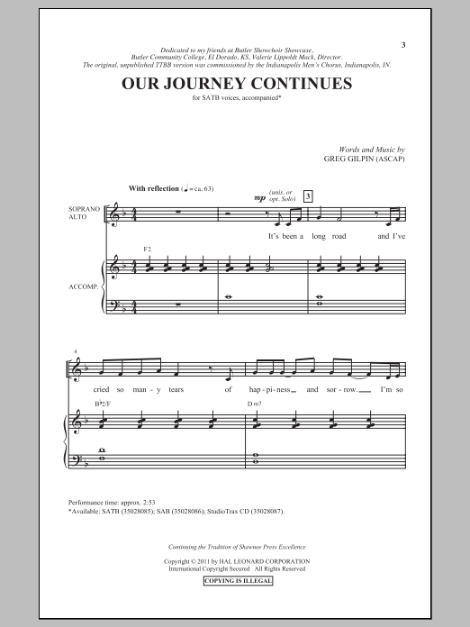 Greg Gilpin Our Journey Continues Sheet Music Notes & Chords for SAB - Download or Print PDF