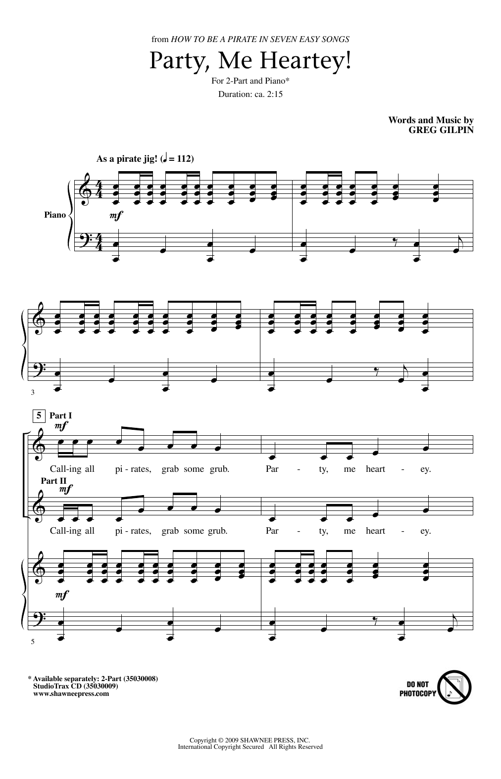 Greg Gilpin Party, Me Heartey Sheet Music Notes & Chords for 2-Part Choir - Download or Print PDF