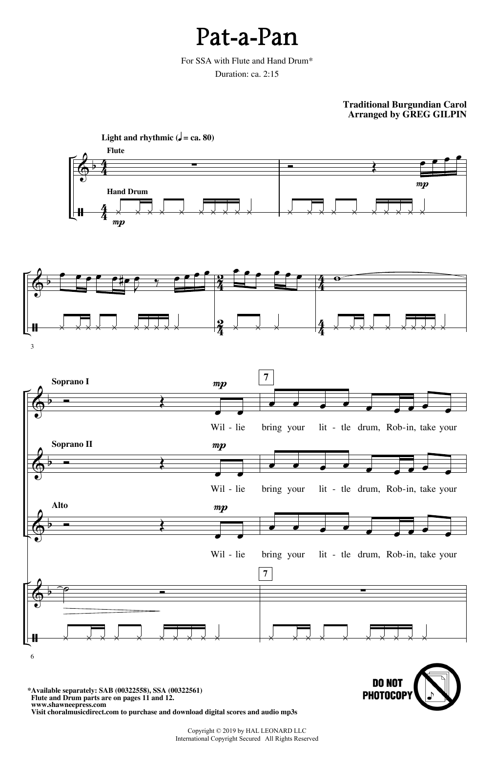 Greg Gilpin Pat-A-Pan (arr. Greg Gilpin) Sheet Music Notes & Chords for SSA Choir - Download or Print PDF