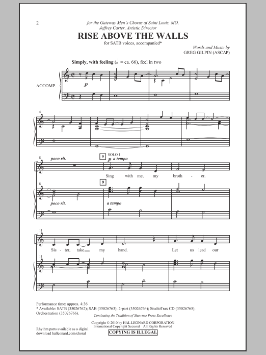 Greg Gilpin Rise Above The Walls Sheet Music Notes & Chords for SAB - Download or Print PDF