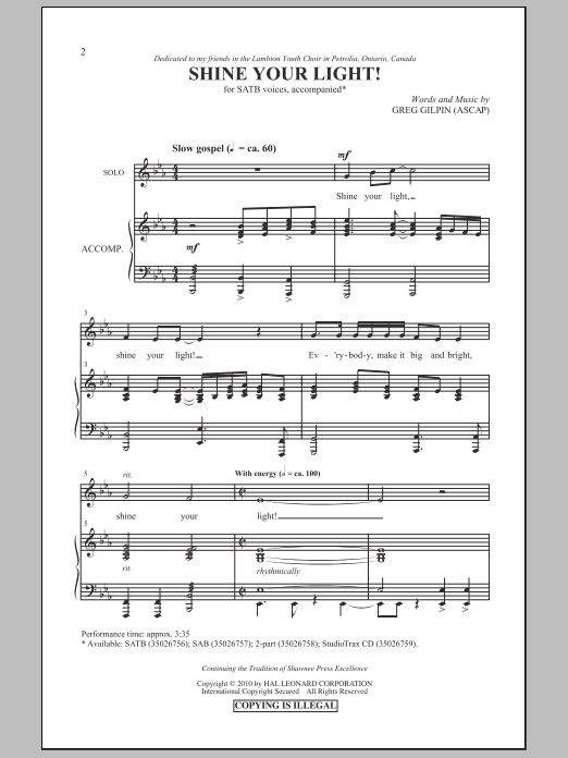 Greg Gilpin Shine Your Light! Sheet Music Notes & Chords for 2-Part Choir - Download or Print PDF