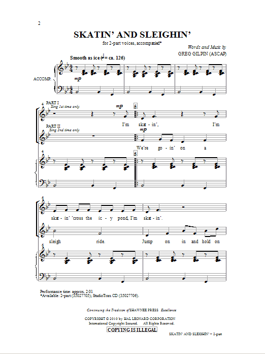 Greg Gilpin Skatin' And Sleighin' Sheet Music Notes & Chords for 2-Part Choir - Download or Print PDF