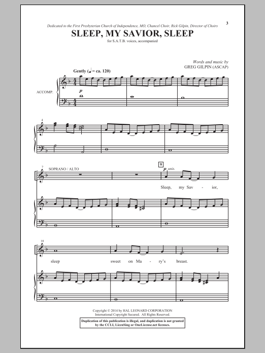 Greg Gilpin Sleep, My Savior, Sleep Sheet Music Notes & Chords for SATB - Download or Print PDF