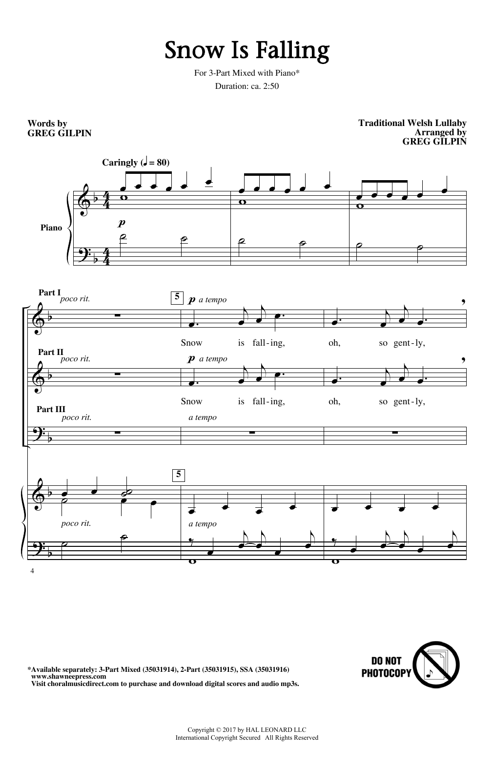 Greg Gilpin Snow Is Falling Sheet Music Notes & Chords for SSA - Download or Print PDF