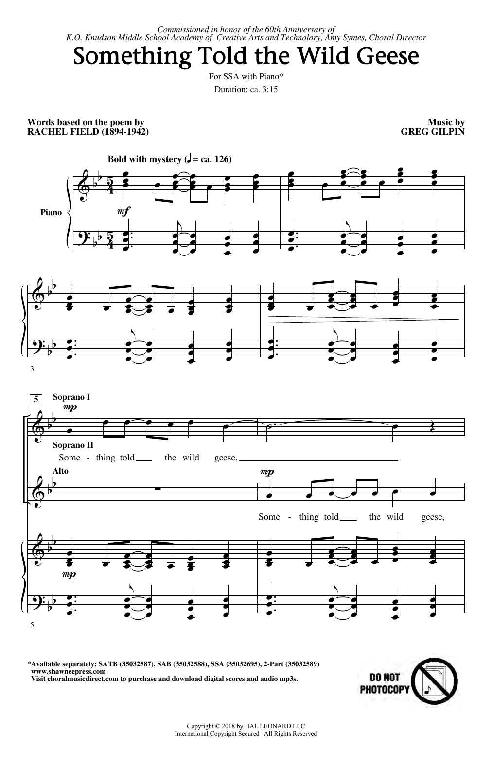 Greg Gilpin Something Told The Wild Geese Sheet Music Notes & Chords for 2-Part Choir - Download or Print PDF