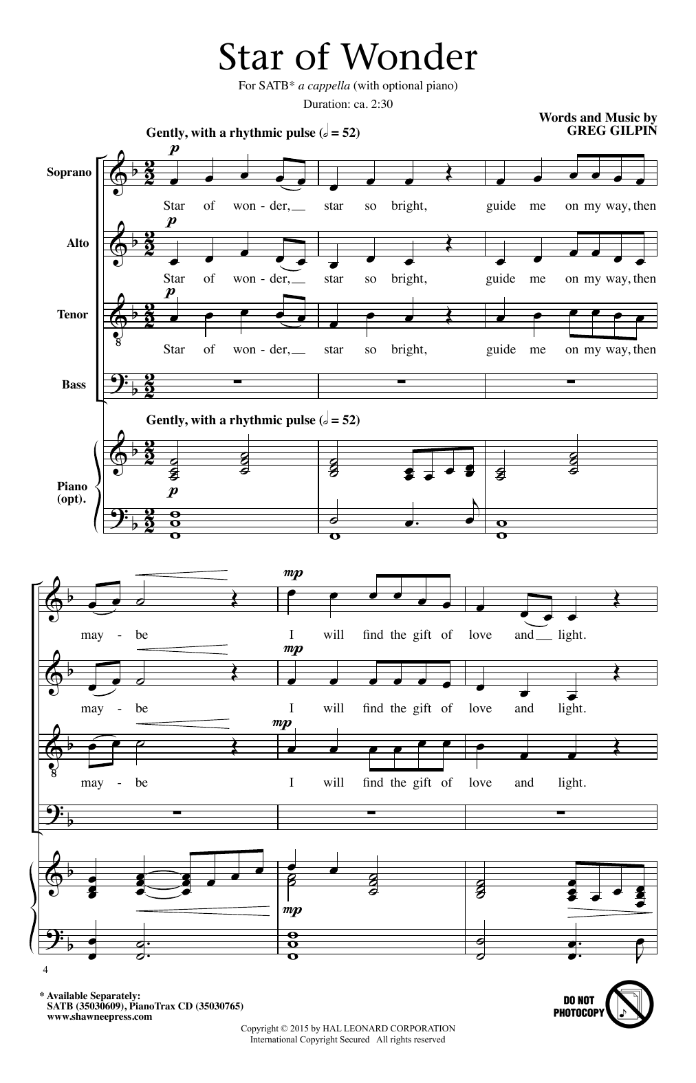 Greg Gilpin Star Of Wonder Sheet Music Notes & Chords for TB Choir - Download or Print PDF