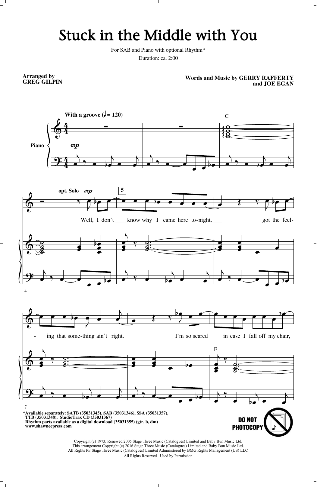 Greg Gilpin Stuck In The Middle With You Sheet Music Notes & Chords for SAB - Download or Print PDF